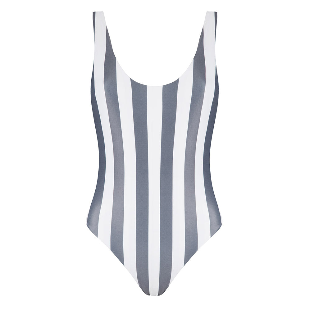 The Fullerton Striped Charcoal Grey Swimsuit