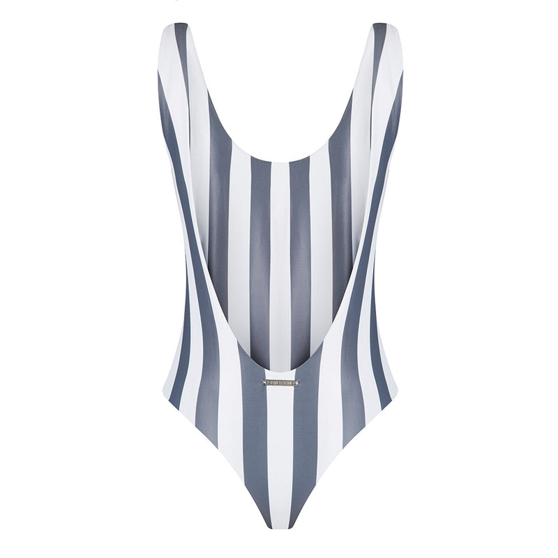 The Fullerton Striped Charcoal Grey Swimsuit
